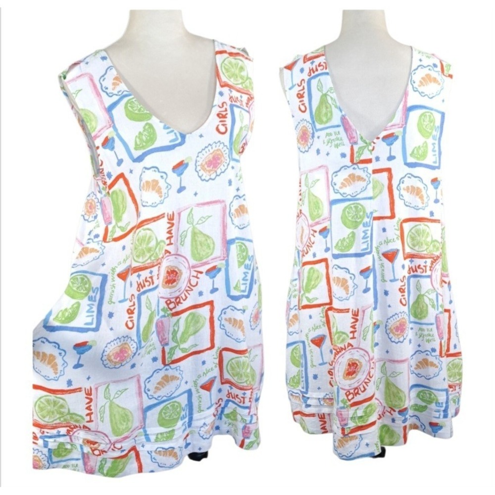 Cynthia Rowley Dress Size M Multicolor Linen Blend Graphic Print Sleeveless Boho
